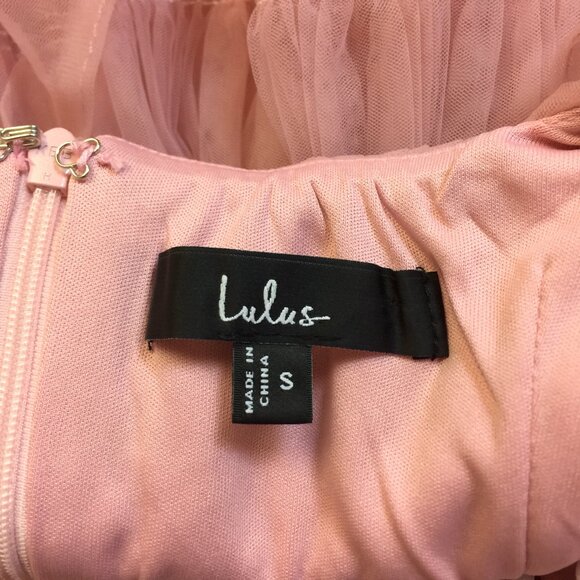 Lulus Utterly Adored Mini Dress Sz S Womans Pink Tulle Textured Puff Sleeve Bow - Picture 6 of 14